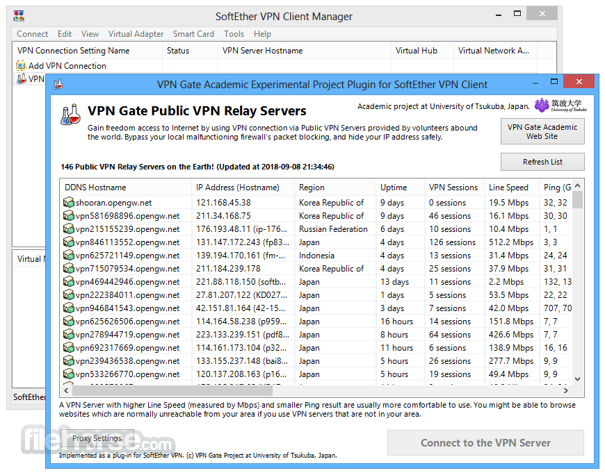 SoftEther VPN Gate Client Plugin Screenshot 1