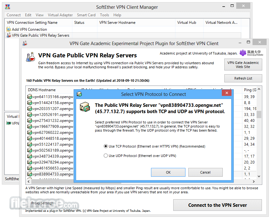 SoftEther VPN Gate Client Plugin Screenshot 2